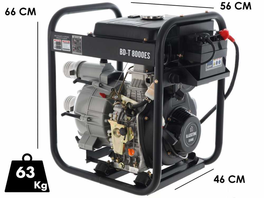 BlackStone BD-T 8000ES diesel motorpomp voor vuil water, aansluiting 80 mm, detail 1
