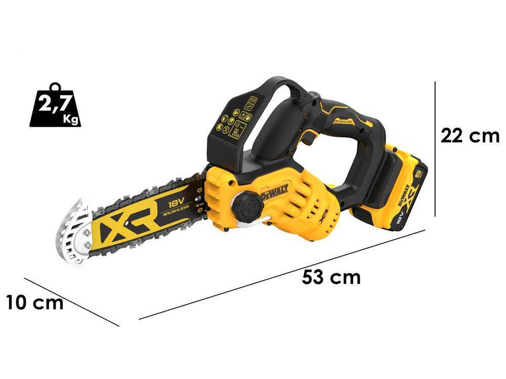 DeWalt DCMPS520P1-QW accu kettingzaag voor snoeien, zwaard 20 cm, 18 V 5 Ah, detail 1