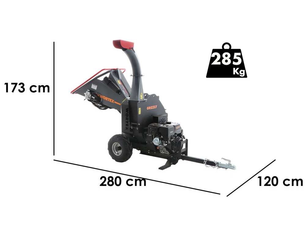 Wortex Grizzly benzine hakselaar, takken tot 100 mm, elektrische start, getrokken uitvoering, detail 1