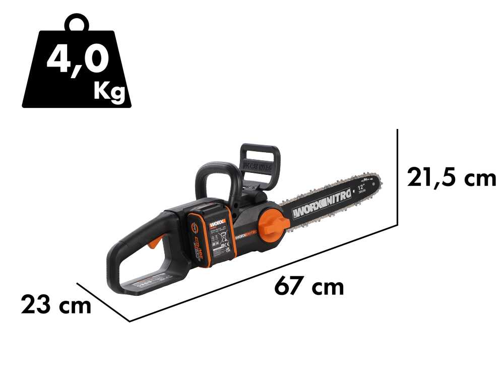 Worx Nitro WG350E accu kettingzaag, zwaard 30 cm, 20 V 4 Ah, detail 1