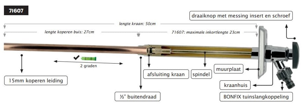 Luxe Vorstbestendige Buitenkraan 23cm - aanzicht 2