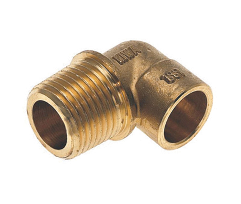 Knie lang messing, 1/2" L. bu x 15 mm productfoto hoge resolutie