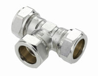 T-stuk messing vernikkeld, 28 mm, knel productfoto hoge resolutie
