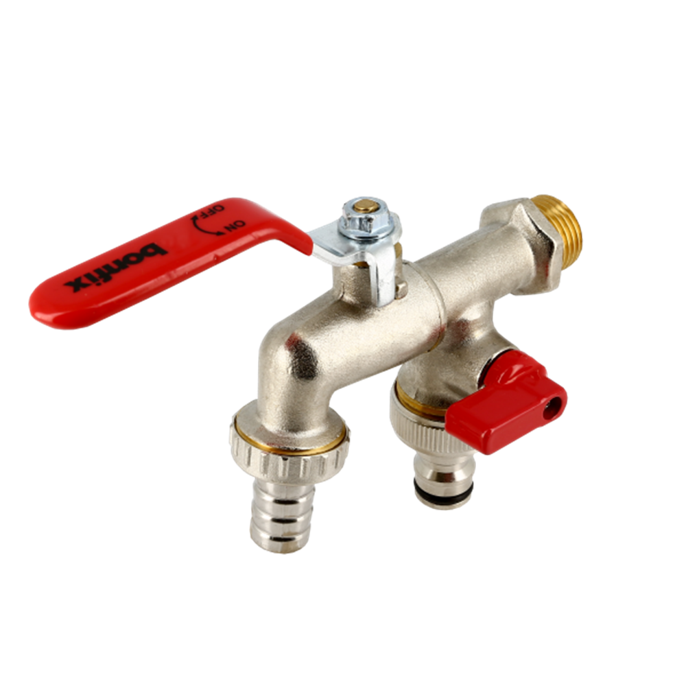 Dubbele Tapkogelkraan messing 1/2, PN16 productfoto hoge resolutie