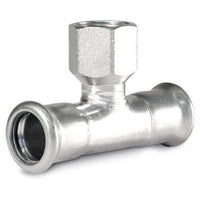 T-stuk RVS, 35 mm x 1/2" bi x 35 mm productfoto hoge resolutie