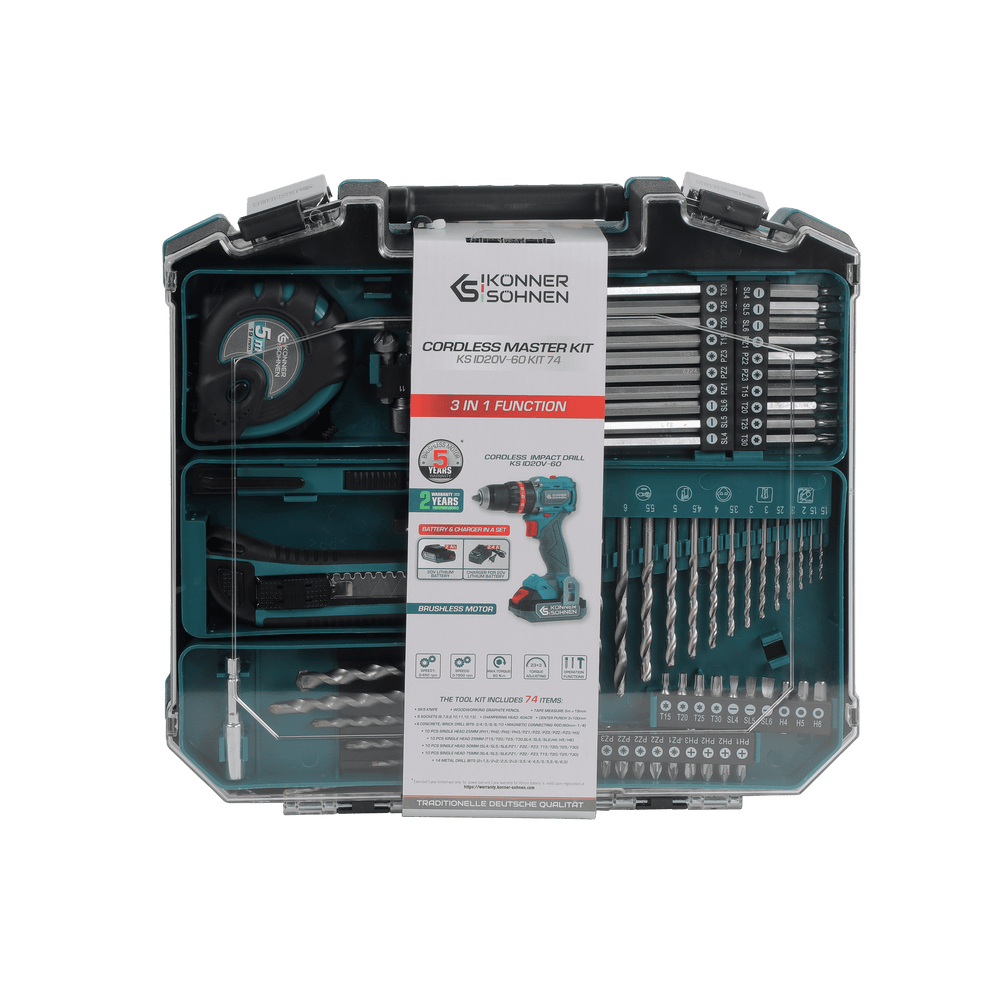 Könner & Söhnen KS ID20V-60 KIT 74 accu gereedschapsset, foto 9