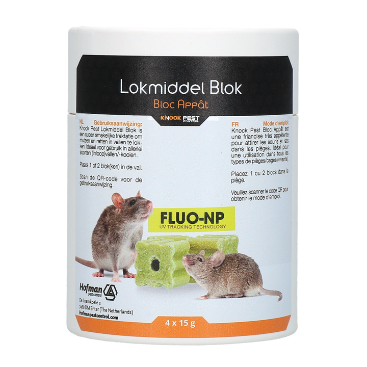 
  Knock Pest Lokmiddel Blok voor muis&rat Fluo-NP 4 x 15 g - artikelnummer KNOC0207
