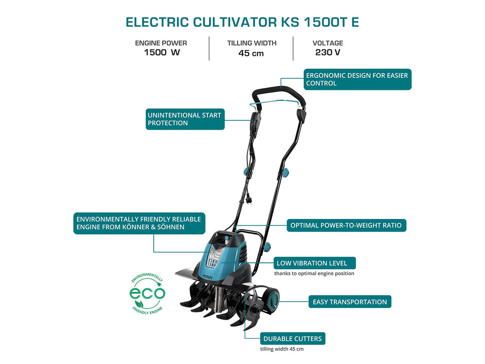 Könner & Söhnen KS 1500T E elektrische tuinfrees 45 cm, foto 2