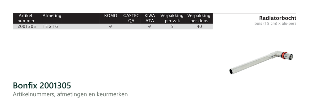 Maatvoering en aansluitmaten van de Bonfix 2001305