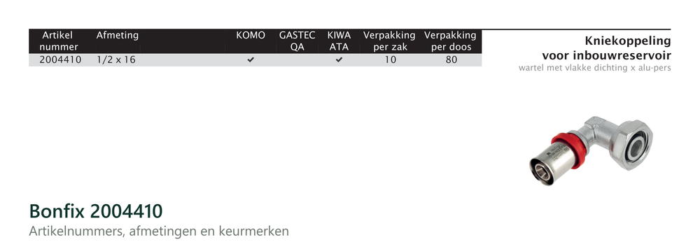 Maatvoering en aansluitmaten van de Bonfix 2004410
