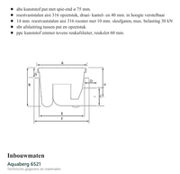 Technische gegevens van de Aquaberg 6521, elektrische data en afmetingen