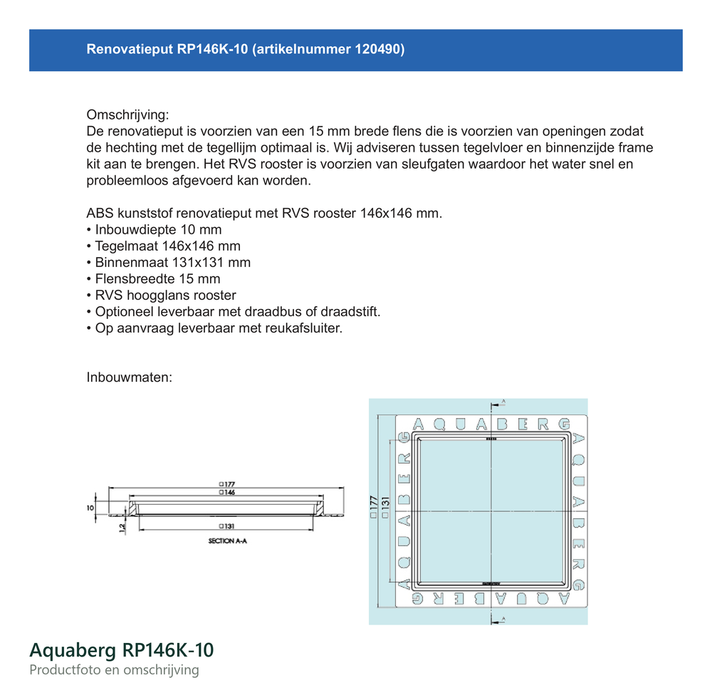 Werking en technische gegevens van de Aquaberg RP146K-10