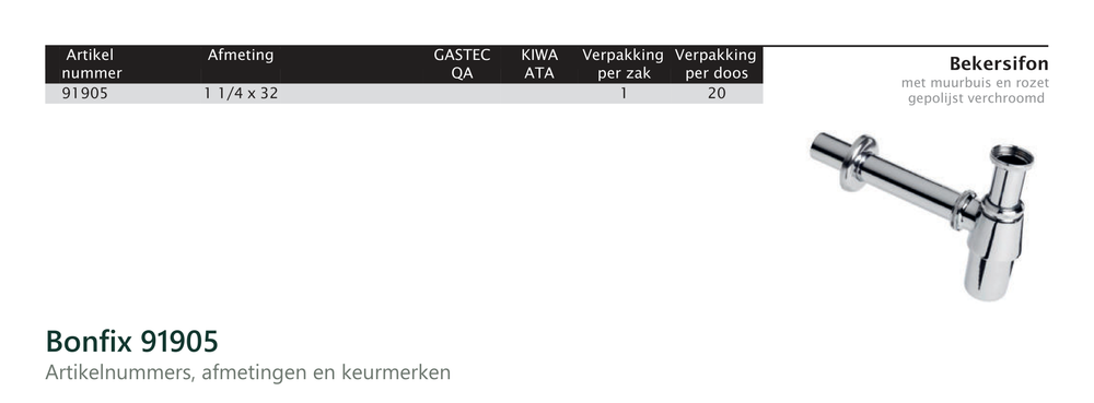 Maatvoering en aansluitmaten van de Bonfix 91905