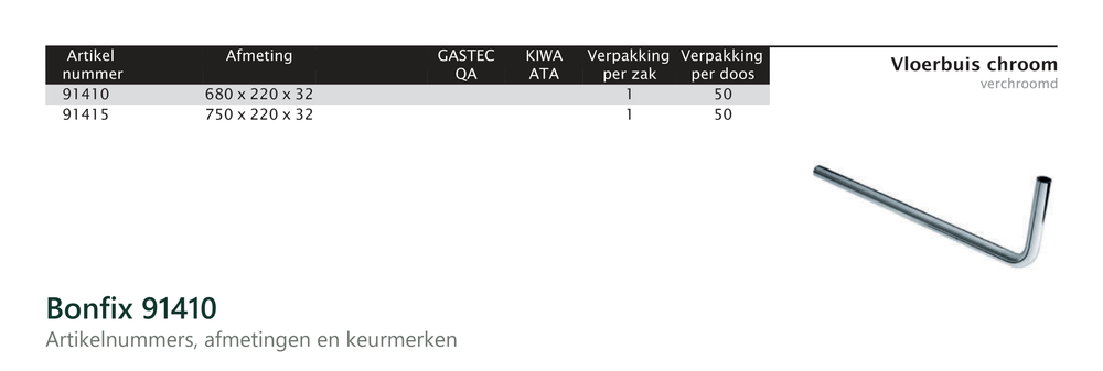 Maatvoering en aansluitmaten van de Bonfix 91410