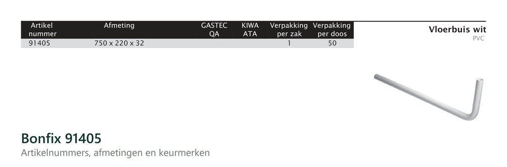Maatvoering en aansluitmaten van de Bonfix 91405
