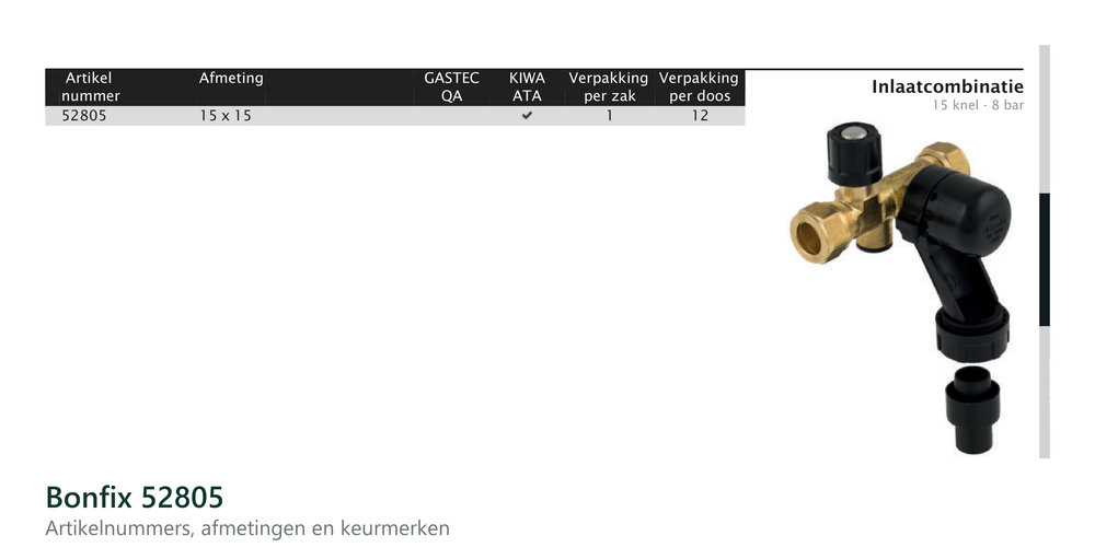 Maatvoering en aansluitmaten van de Bonfix 52805