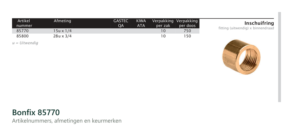 Maatvoering en aansluitmaten van de Bonfix 85770