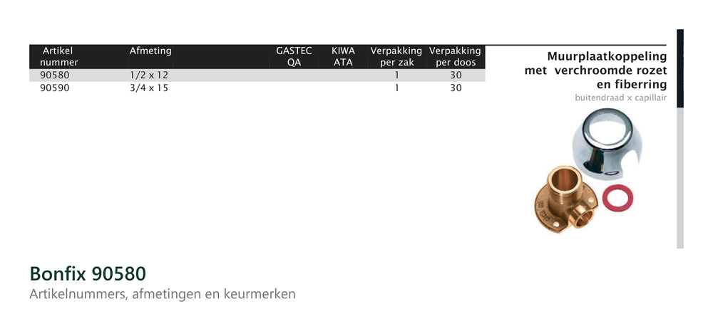 Maatvoering en aansluitmaten van de Bonfix 90580