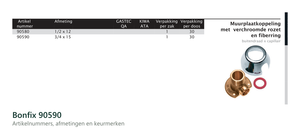 Maatvoering en aansluitmaten van de Bonfix 90590