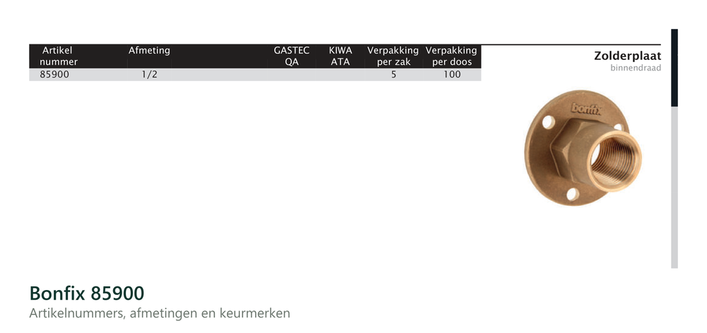 Maatvoering en aansluitmaten van de Bonfix 85900