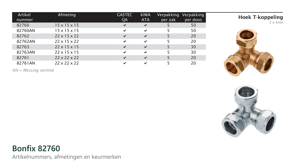Maatvoering en aansluitmaten van de Bonfix 82760