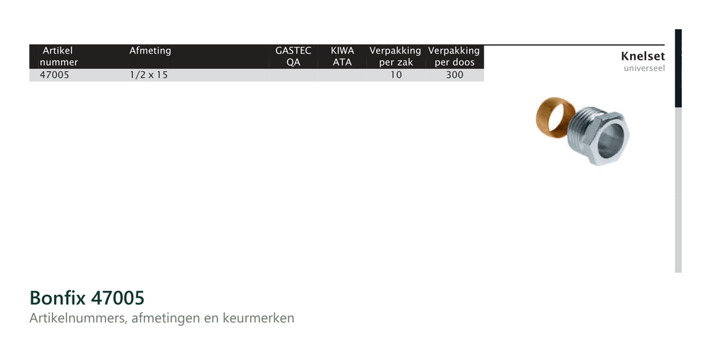 Maatvoering en aansluitmaten van de Bonfix 47005