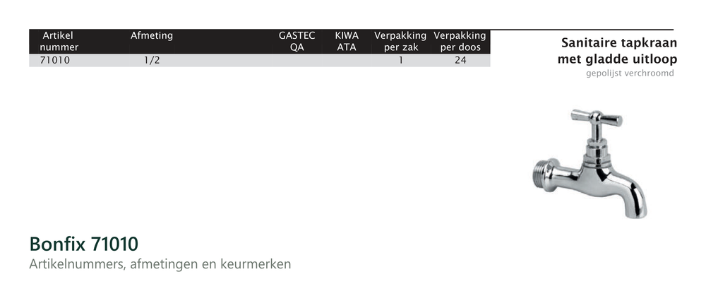 Maatvoering en aansluitmaten van de Bonfix 71010