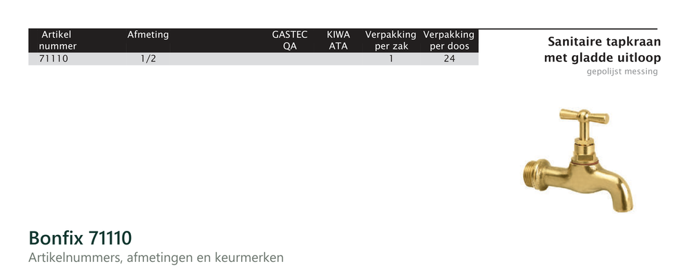 Maatvoering en aansluitmaten van de Bonfix 71110