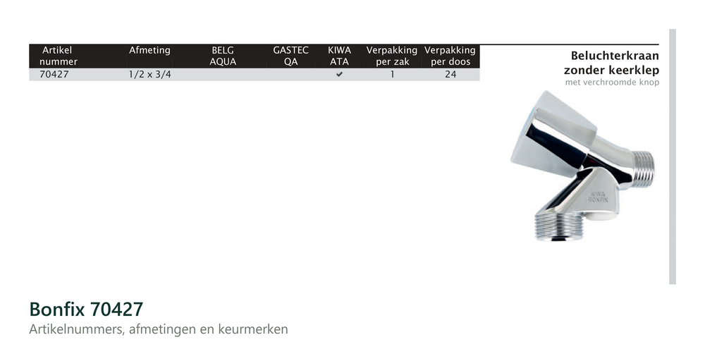Maatvoering en aansluitmaten van de Bonfix 70427