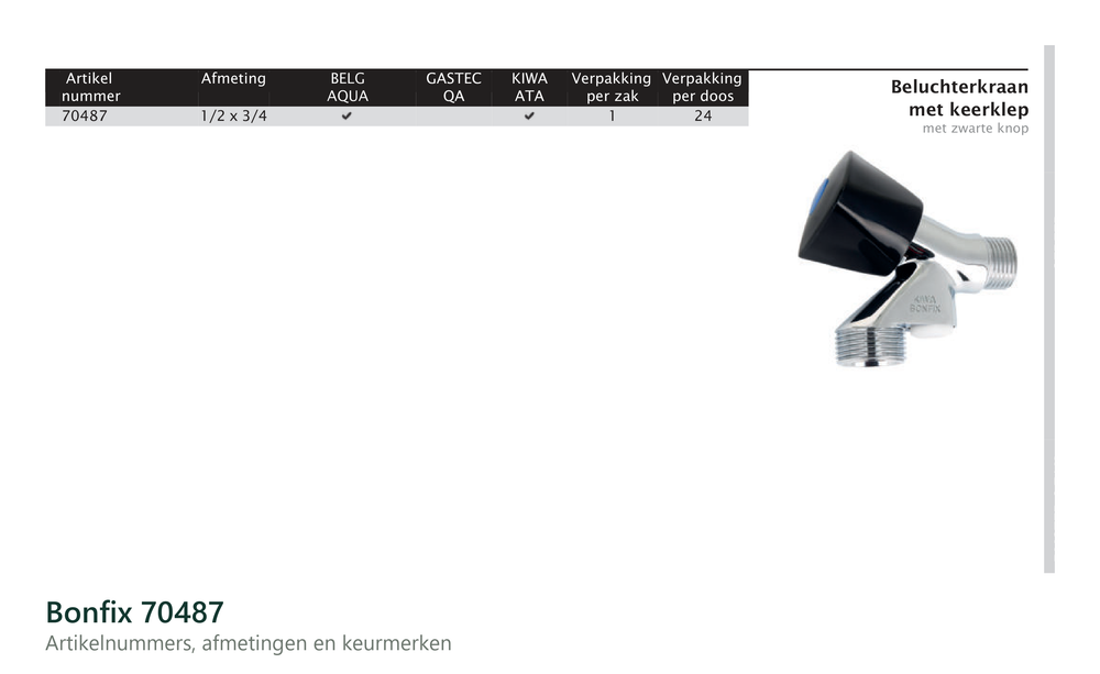 Maatvoering en aansluitmaten van de Bonfix 70487