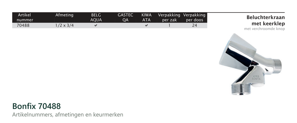 Maatvoering en aansluitmaten van de Bonfix 70488