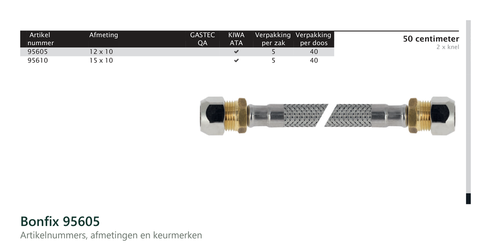 Maatvoering en aansluitmaten van de Bonfix 95605