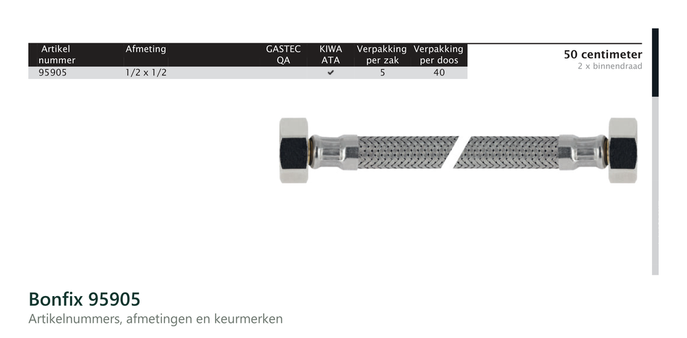 Maatvoering en aansluitmaten van de Bonfix 95905
