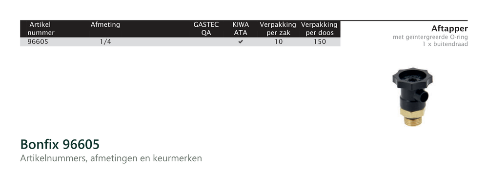 Maatvoering en aansluitmaten van de Bonfix 96605