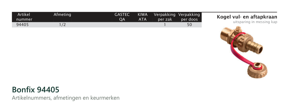 Maatvoering en aansluitmaten van de Bonfix 94405