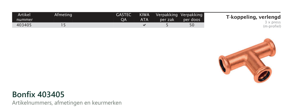 Maatvoering en aansluitmaten van de Bonfix 403405