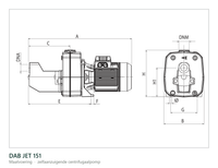 Maatvoering en aansluitmaten van de DAB JET 151