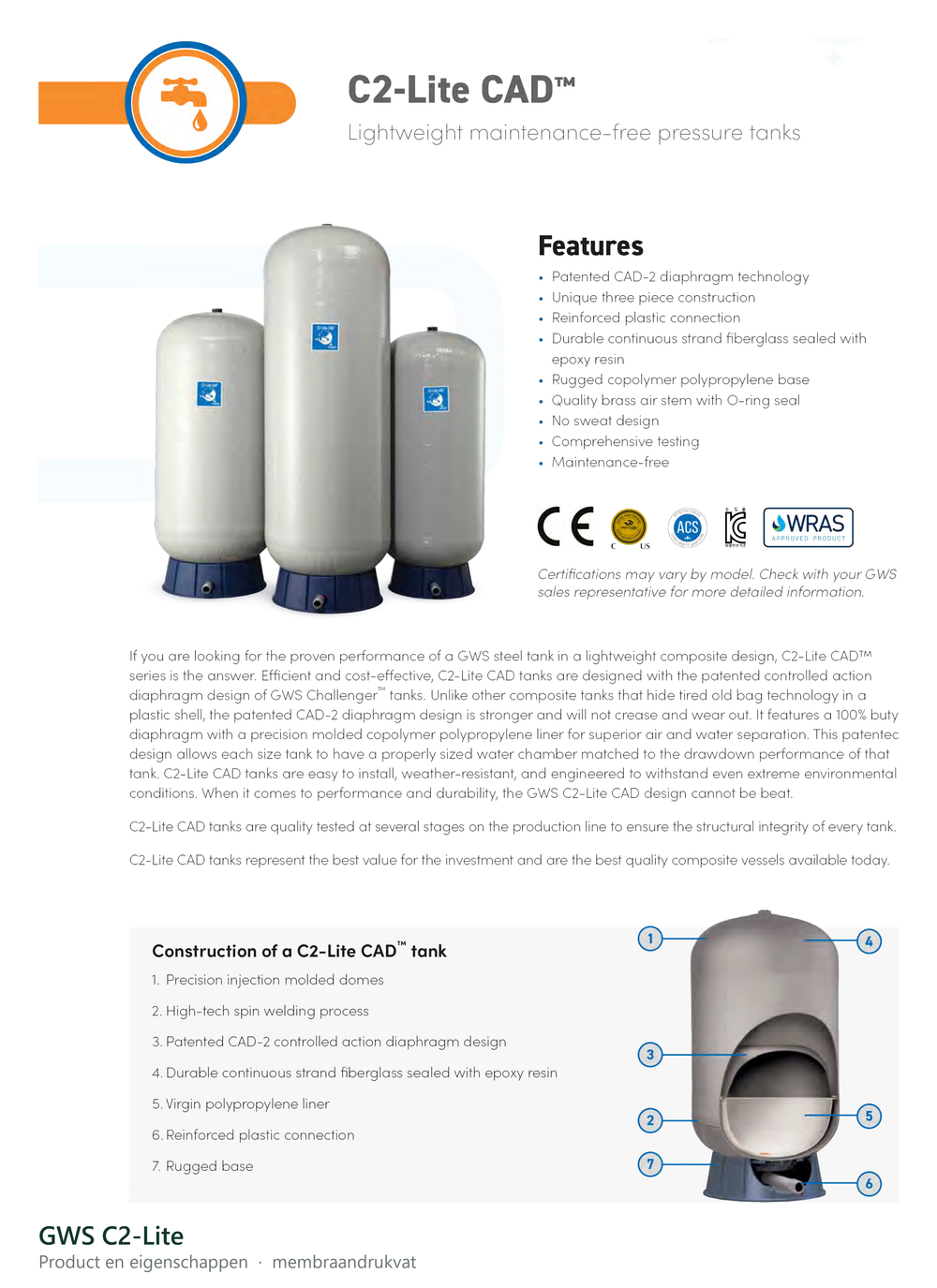 GWS C2-Lite membraandrukvat, eigenschappen en opbouw