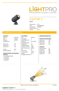 Technische gegevens van de Lightpro Castor 3, elektrische data en afmetingen