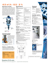 Werking, doseerbereik en technische gegevens van de Dosatron D 45-serie