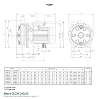 Maatvoering en aansluitmaten van de Ebara CDXM 200/20