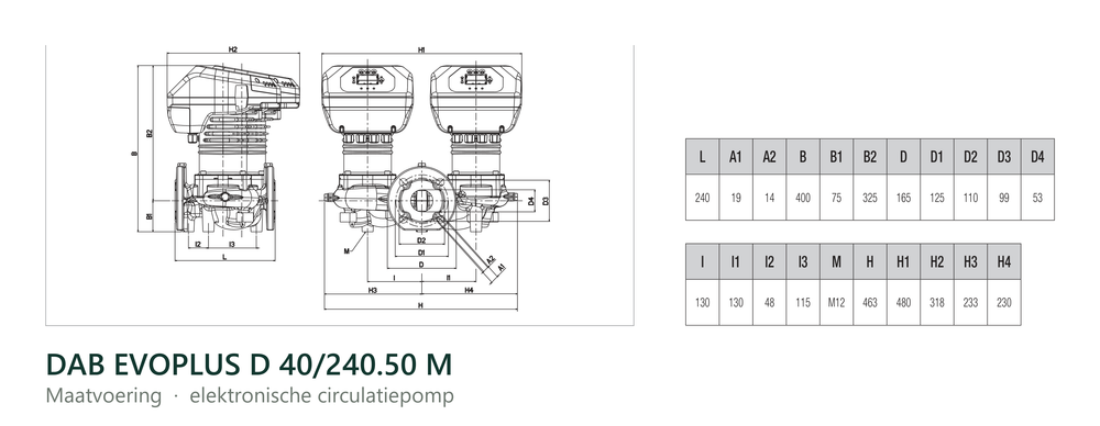 Maatvoering en aansluitmaten van de DAB EVOPLUS D 40/240.50 M
