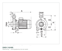 Maatvoering en aansluitmaten van de DAB K 14/400