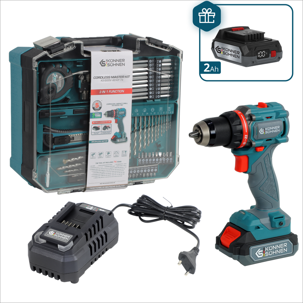 Könner & Söhnen KS ID20V-60 KIT 74 PLUS accu gereedschapsset | Rabe