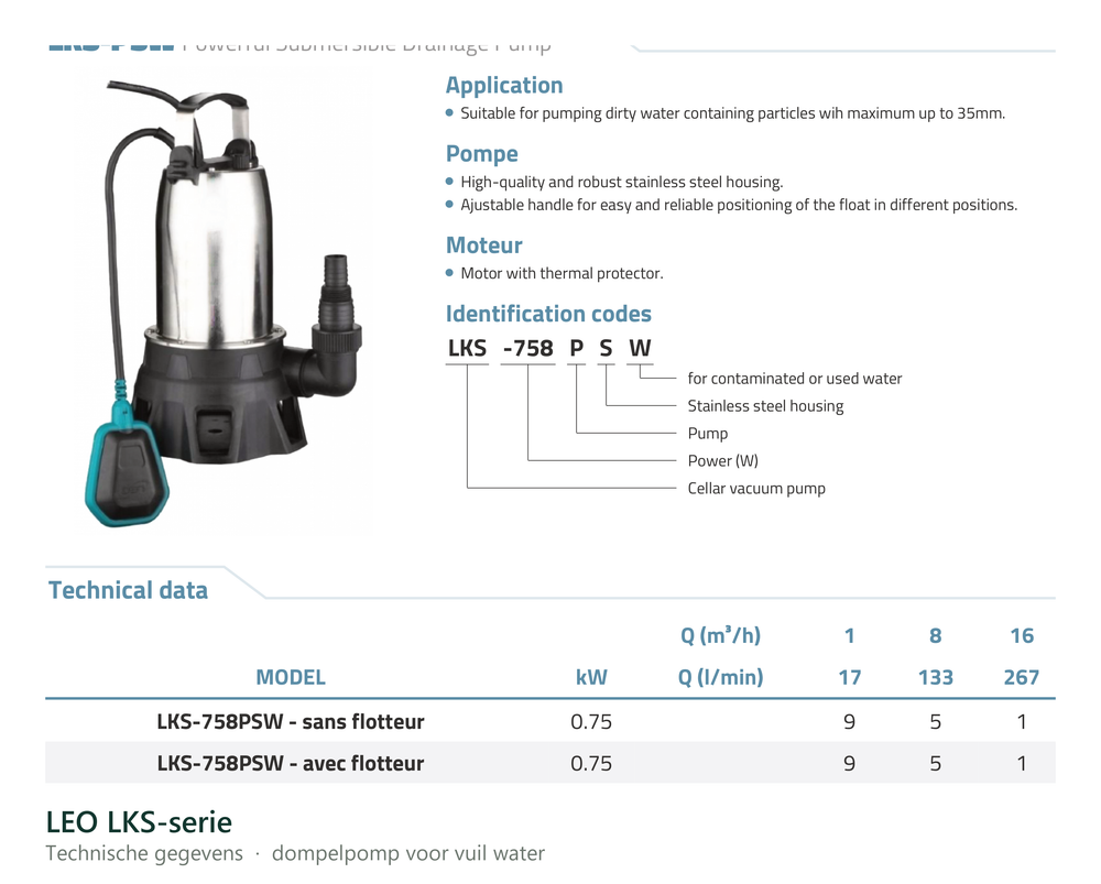 Technische gegevens van de LEO LKS-serie, elektrische data en afmetingen