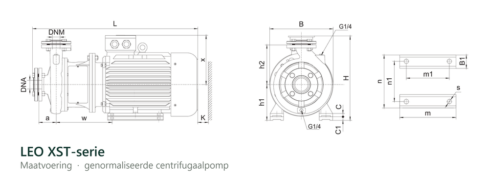 Maatvoering en aansluitmaten van de LEO XST 50-250