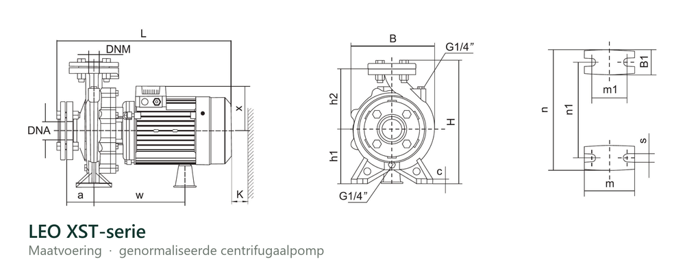 Maatvoering en aansluitmaten van de LEO XST 50-160