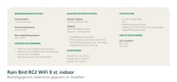 Technische gegevens van de Rain Bird RC2 WiFi 8 st. indoor, elektrische data en afmetingen