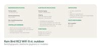 Technische gegevens van de Rain Bird RC2 WiFi 8 st. outdoor, elektrische data en afmetingen