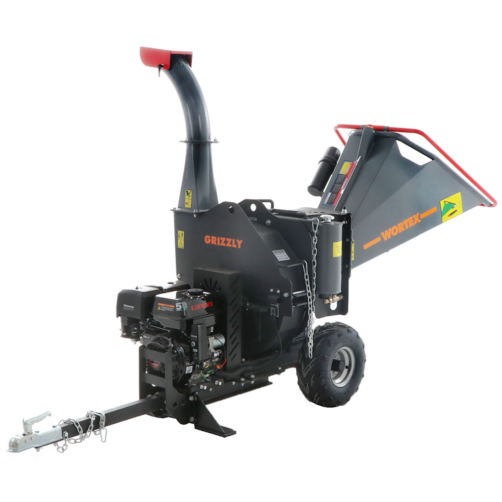 Wortex Grizzly benzine hakselaar, takken tot 100 mm, elektrische start, getrokken uitvoering | Rabe